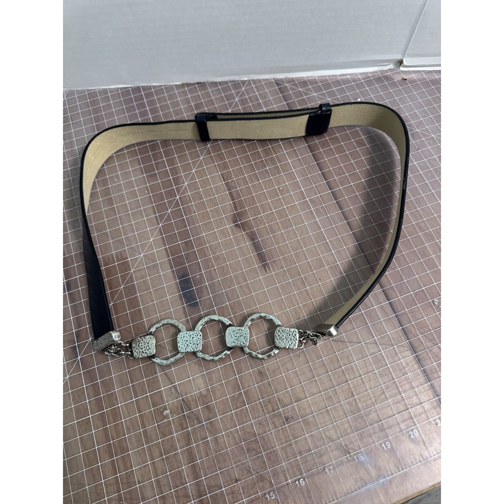 Belt: Chicos M/L adjustable statement black leather with silver buckle